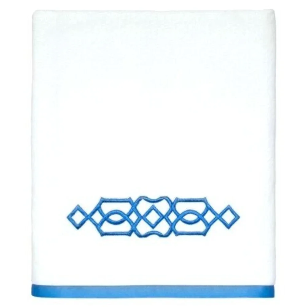 Avanti Geo Embroidered Bath Towel 27x50 White Blue 100% Cotton Bathroom Decor